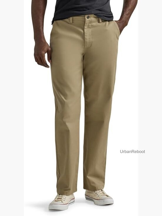 Other - Men's Relaxed Fit Flat Front Straight Leg Pants Wrinkle Resistant Cotton Stretch